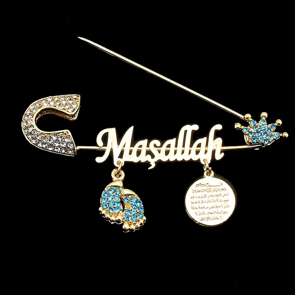 Maşallah Bebek İğnesi Mavi Taç Model