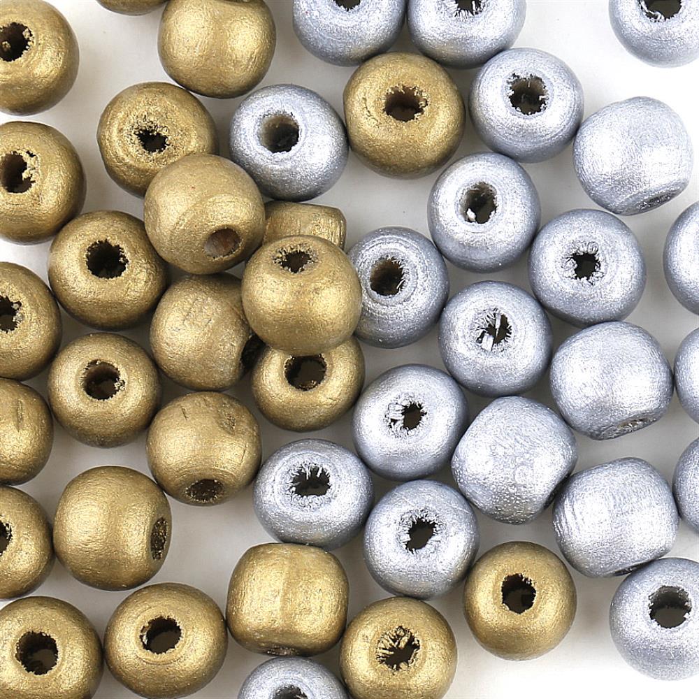 Metalik Renk Ahşap Boncuk (50 adet)