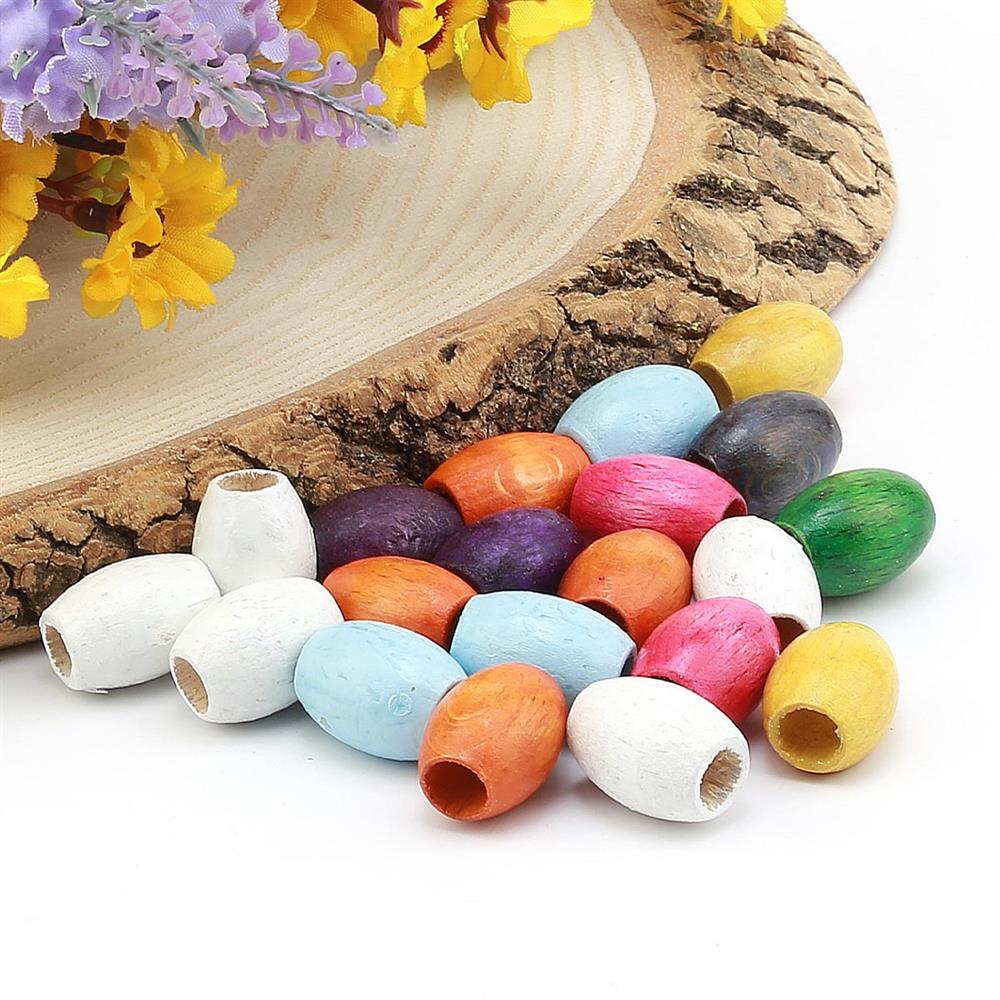 Renkli Büyük Oval Ahşap Boncuk 20 adet