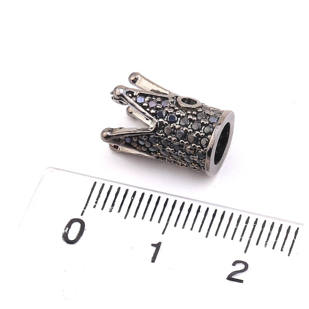 Siyah Zirkon Taşlı Taç Şeklinde Metal Takı Boncuğu