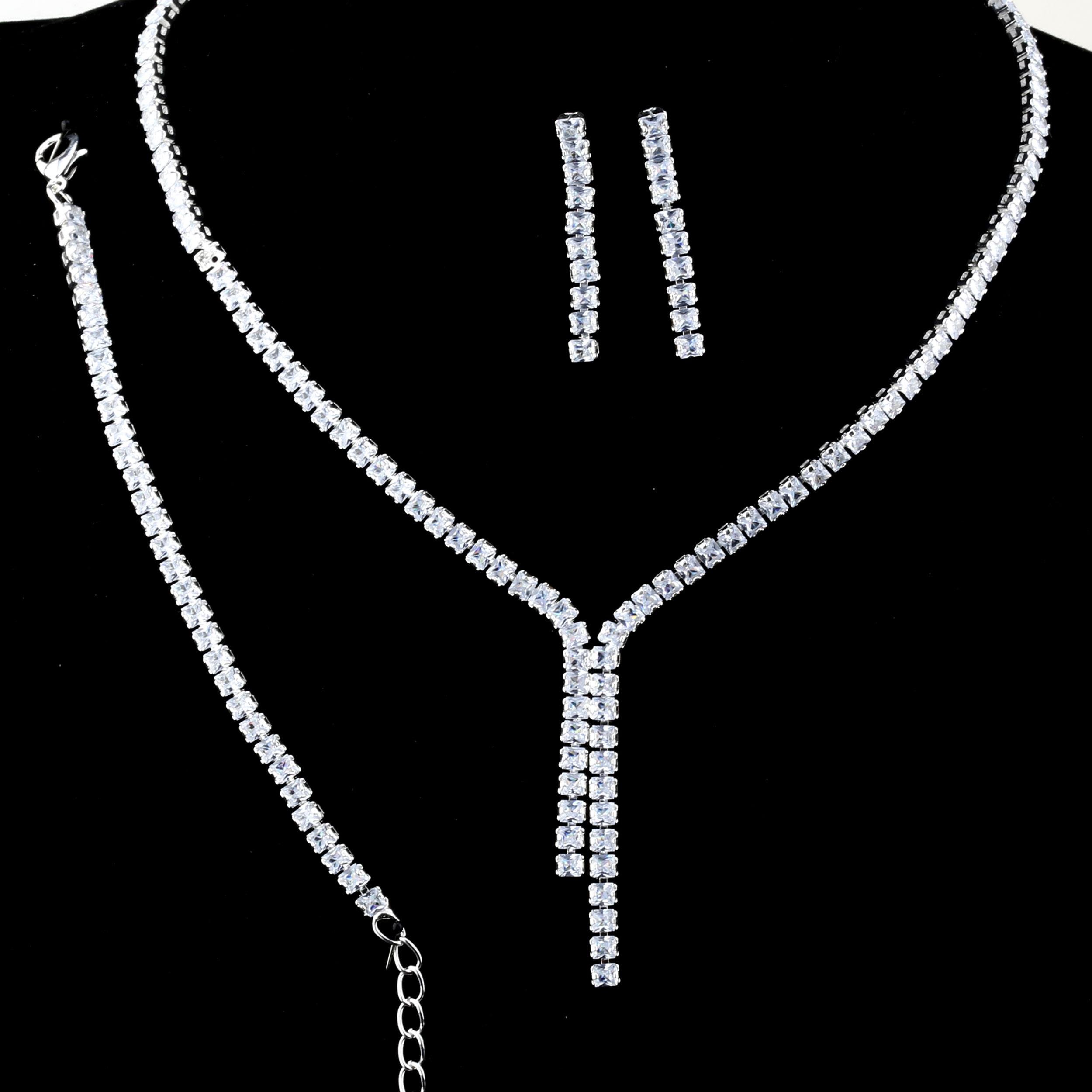 Su Yolu Zirkon Taşlı Abiye Kolye, Bileklik ve Küpe Seti