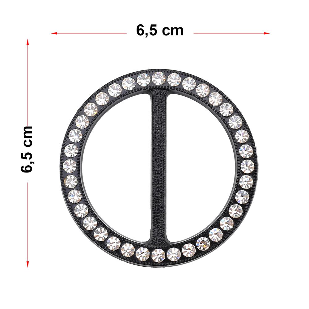 Swarovski Taşlı Siyah Renk Yuvarlak Kemer Tokası