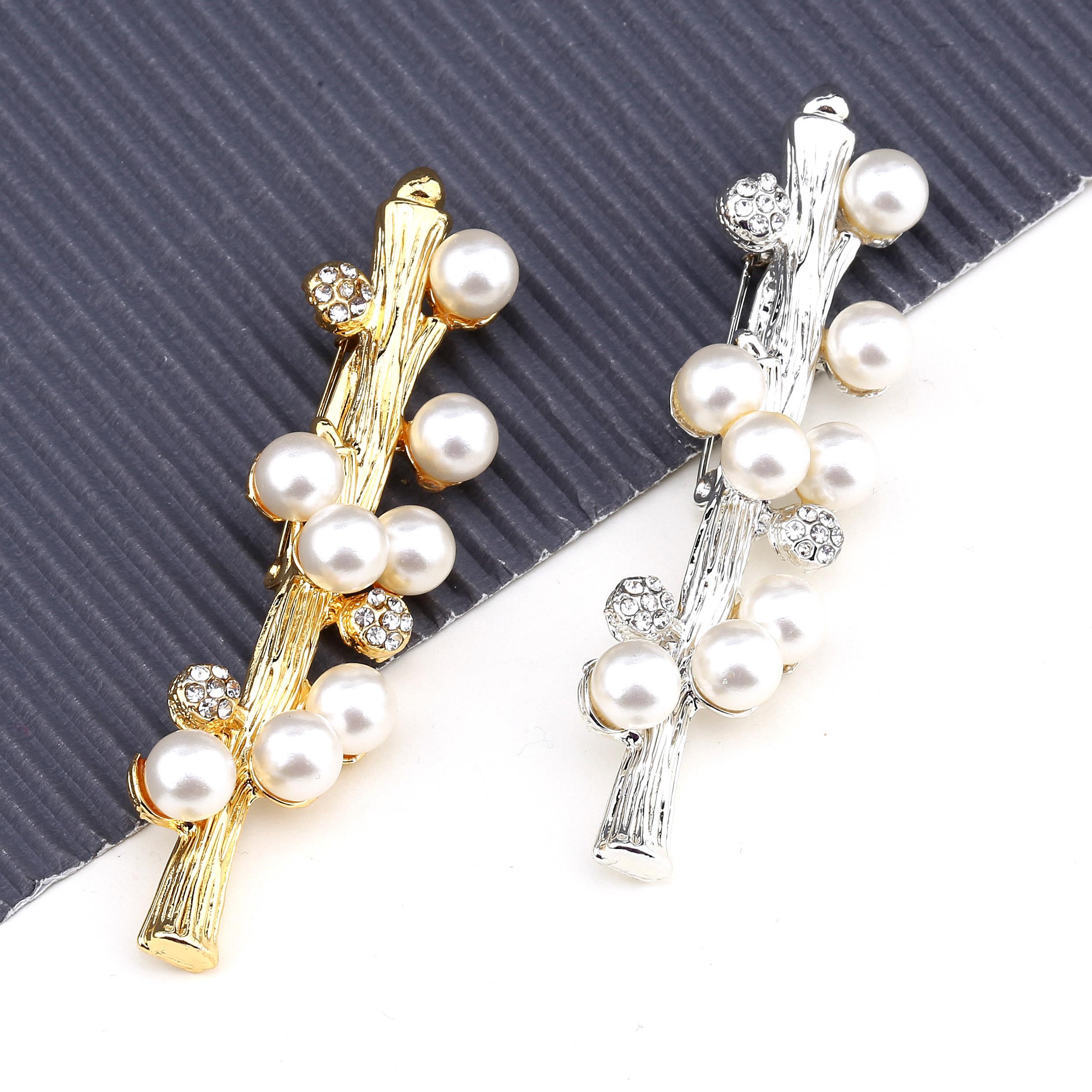 Taşlı ve İncili Dal Broş