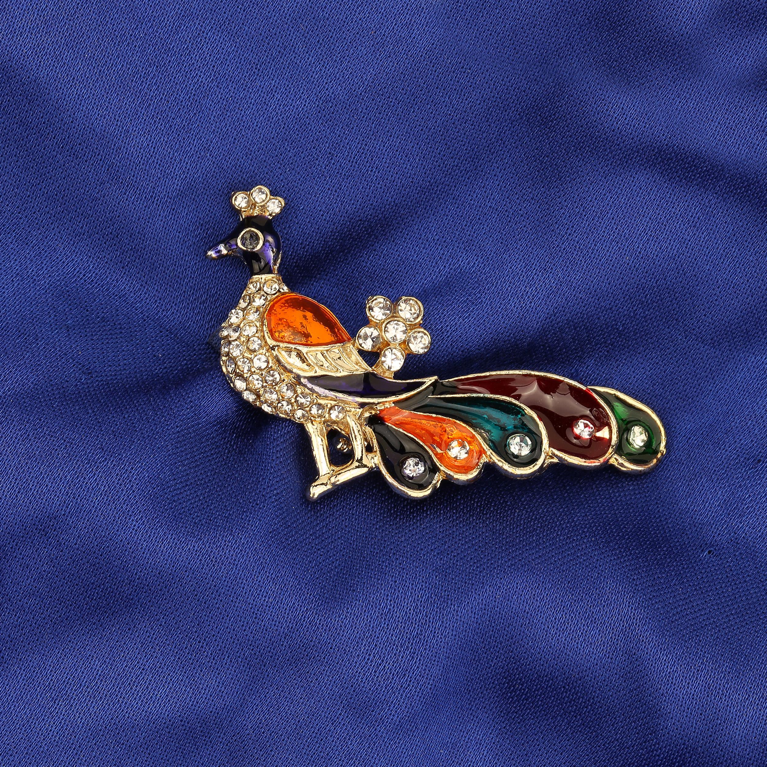 Taşlı Tavus Kuşu Broş