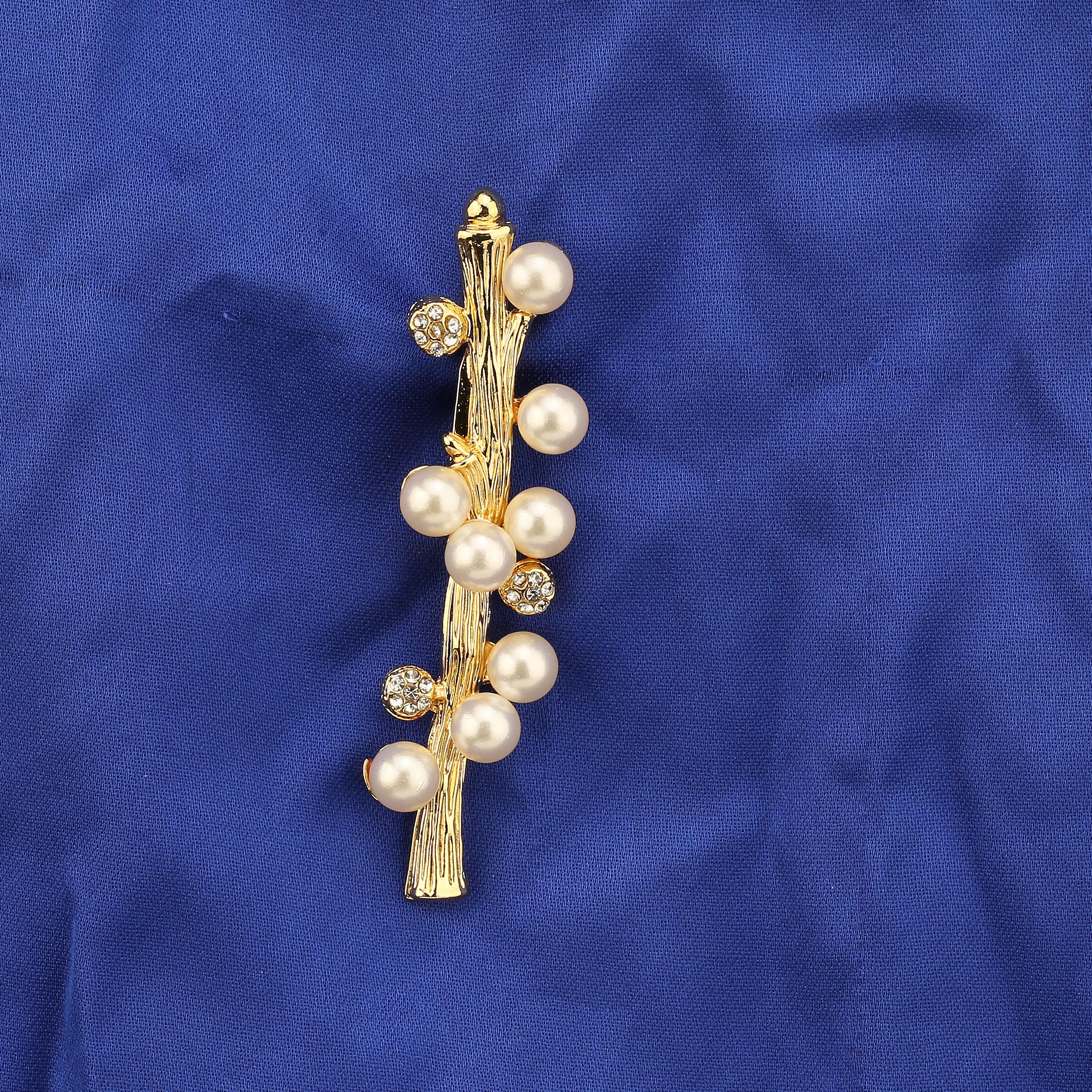 Taşlı ve İncili Dal Broş