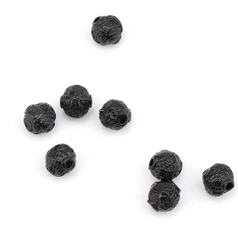 Tuğra Desenli Metal Siyah Boncuk 10 Adet