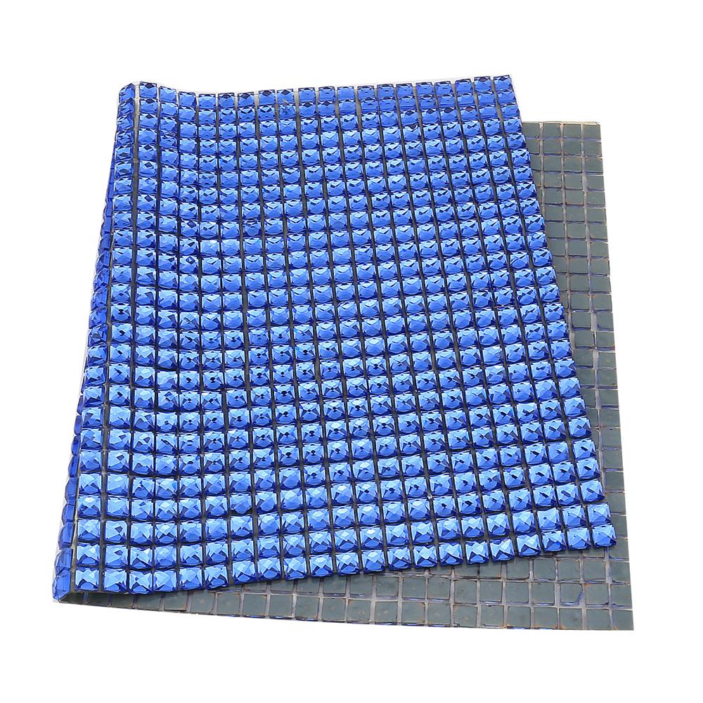 Ütüyle Yapışabilen Mavi Kare Kristal Taşlı Mesh Plaka