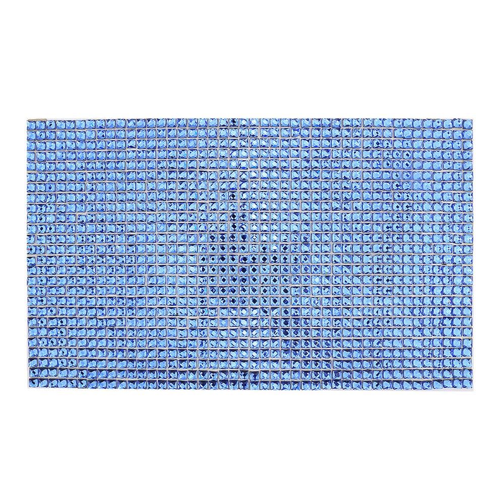 Ütüyle Yapışabilen Mavi Kare Kristal Taşlı Mesh Plaka