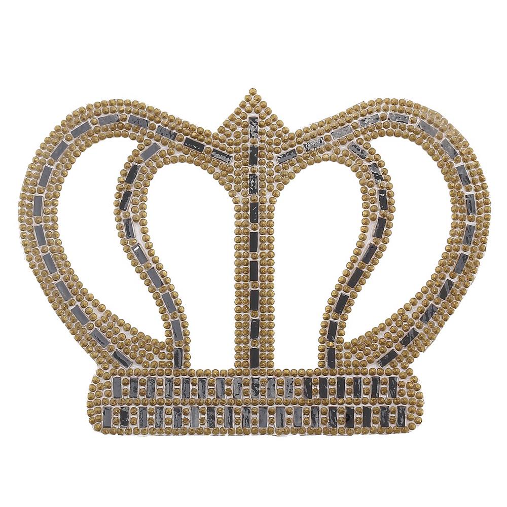 Ütüyle Yapıştırılabilen Bronz Taşlı Taç Motif Büyük Boy