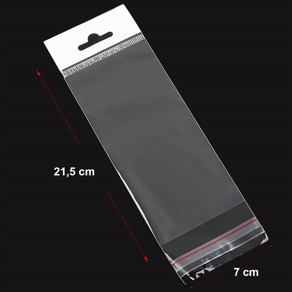 Yapışkanlı Askılı Şeffaf Jelatin Poşet 7 cm X 20 cm