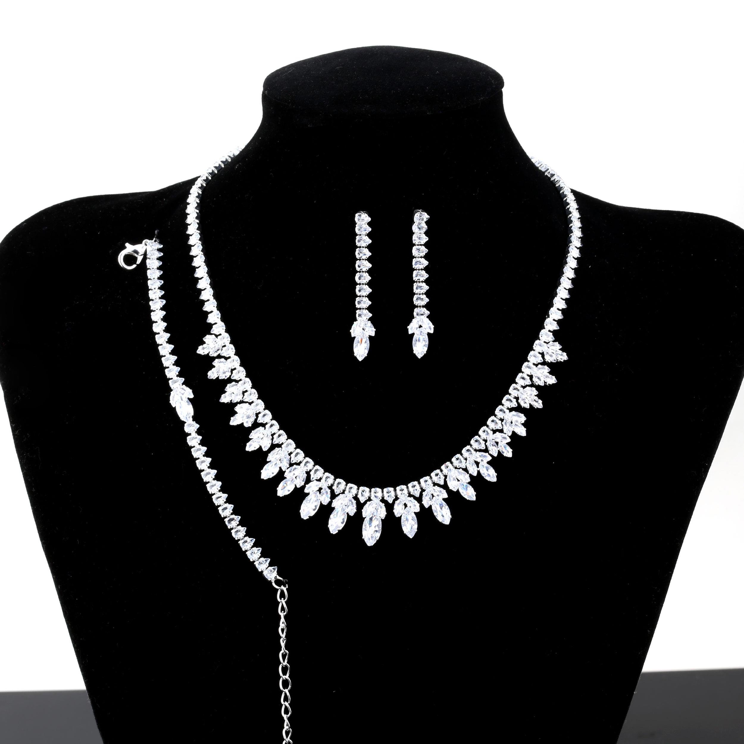 Zirkon Arpa Taşlı Abiye Kolye, Bileklik ve Küpe Seti