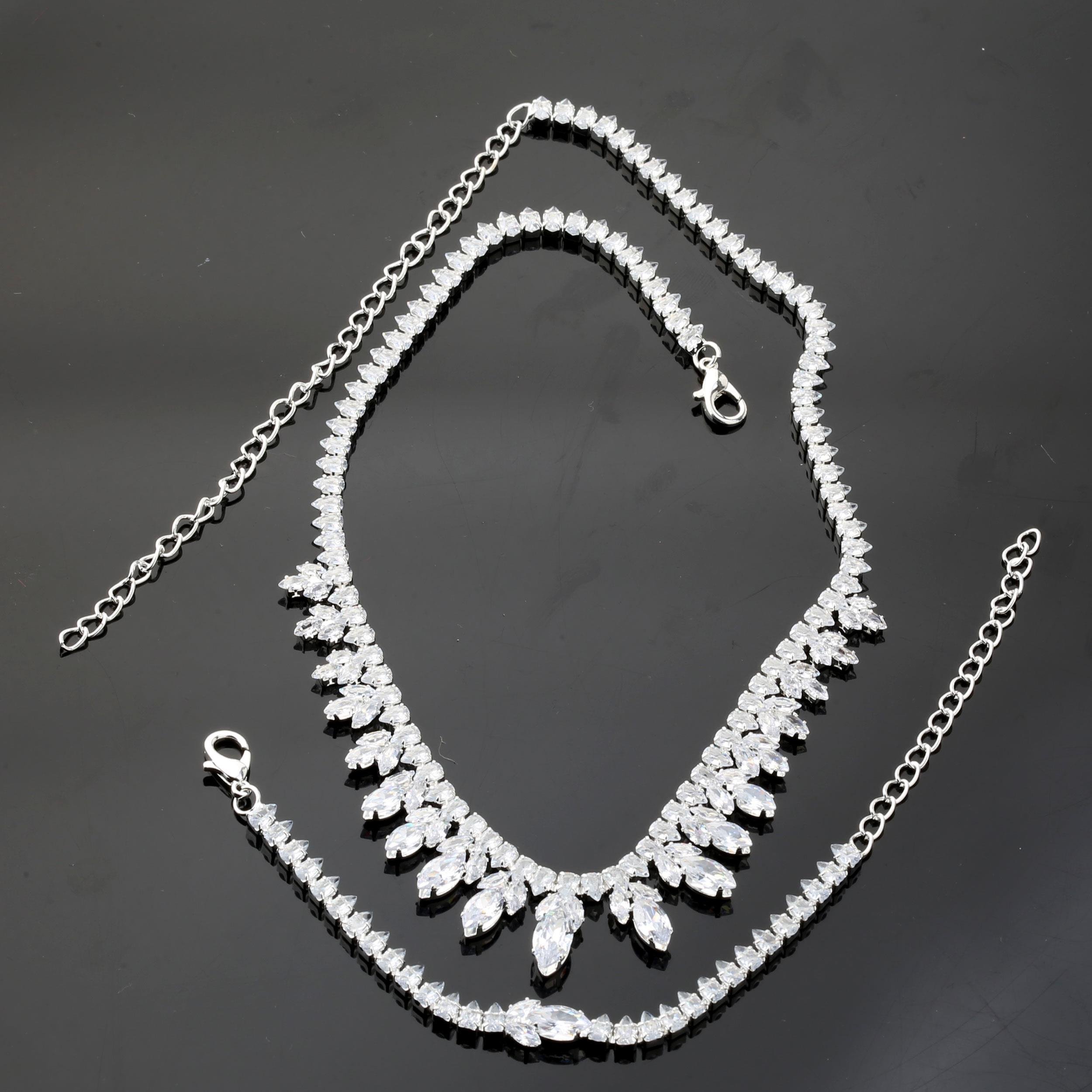 Zirkon Arpa Taşlı Abiye Kolye, Bileklik ve Küpe Seti