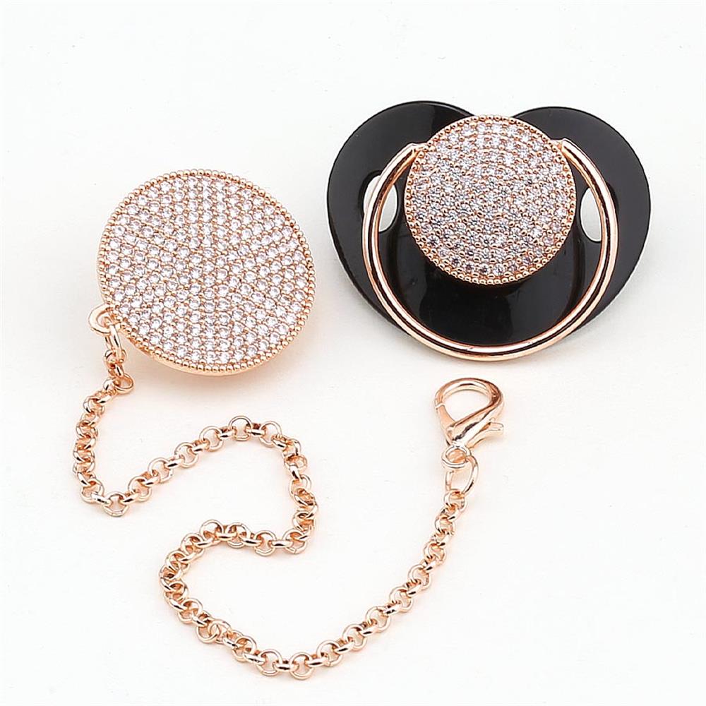 Zirkon Taşlı, Bronz Renk Kaplama Emzik ve Zincir Seti