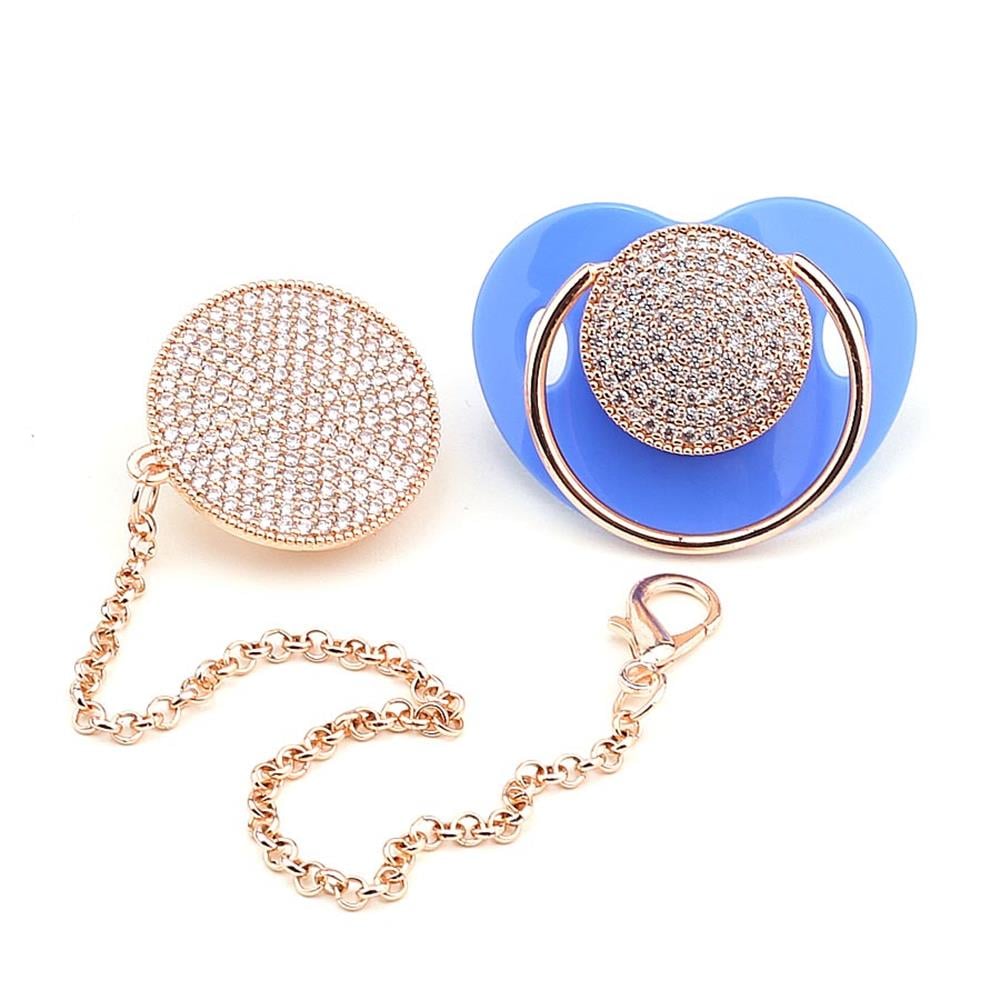 Zirkon Taşlı, Bronz Renk Kaplama Emzik ve Zincir Seti