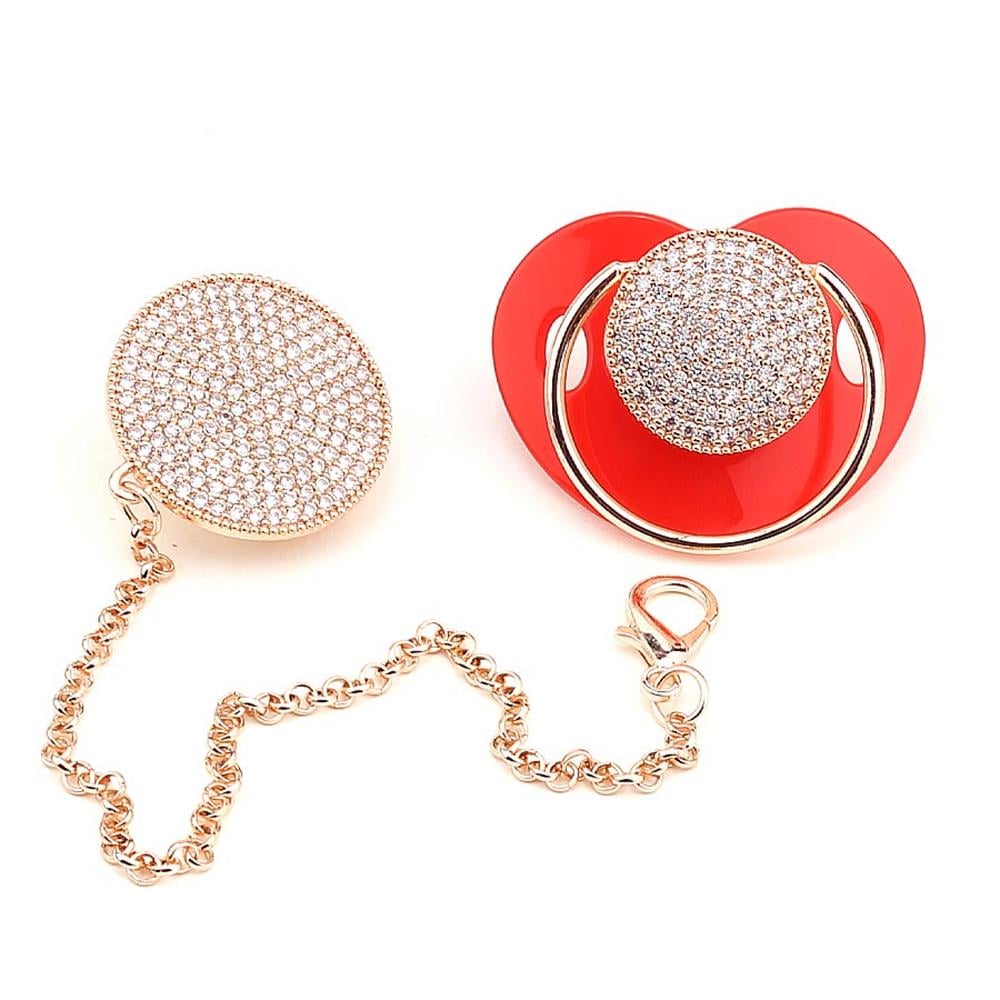 Zirkon Taşlı, Bronz Renk Kaplama Emzik ve Zincir Seti