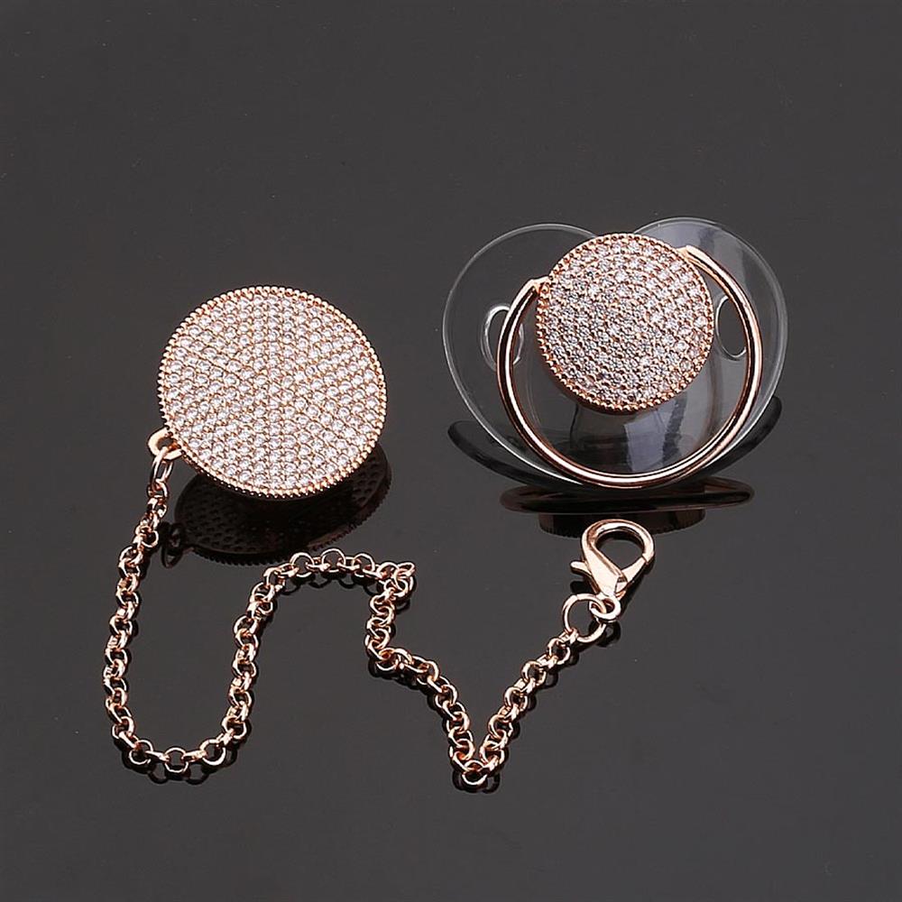 Zirkon Taşlı, Bronz Renk Kaplama Emzik ve Zincir Seti