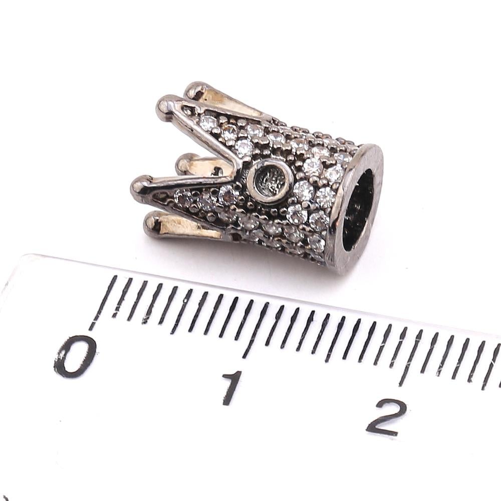 Zirkon Taşlı, Füme Renk Taç Şeklinde Metal Takı Boncuğu