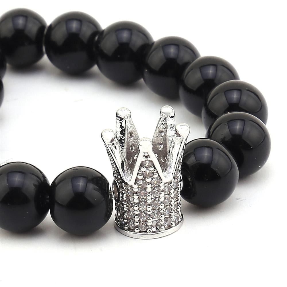 Zirkon Taşlı, Gümüş Kaplama Taç Şeklinde Metal Takı Boncuğu