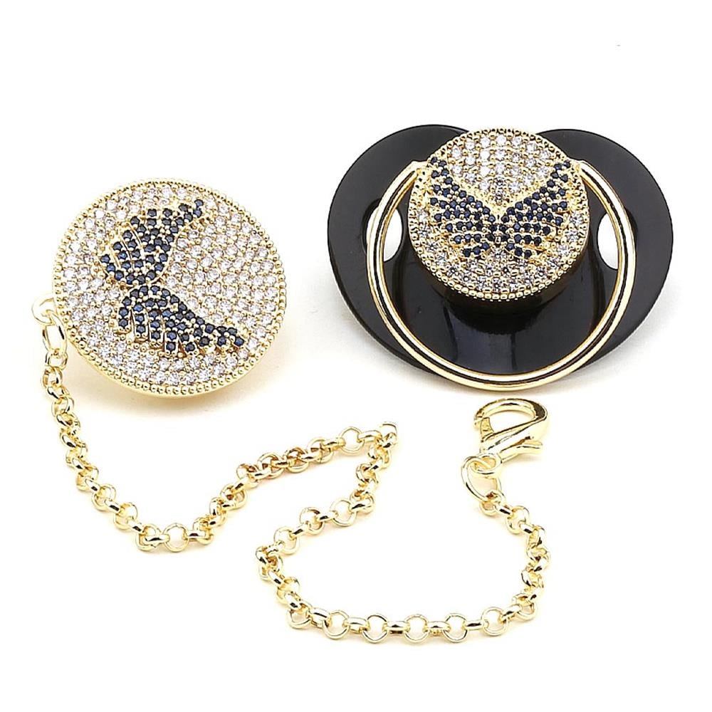 Zirkon Taşlı, Mavi Kanat Figürlü Emzik ve Emzik Askısı Seti