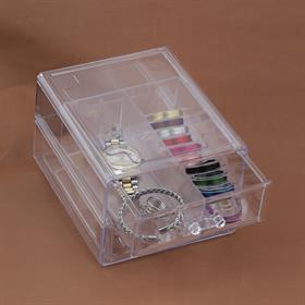 2 Katlı, 4 Bölmeli Çekmeceli Pleksi Takı Kutusu