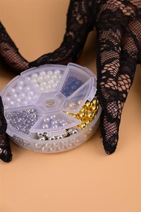 6 Bölmeli Yuvarlak Taş ve Boncuk Kutusu