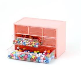 6 Çekmeceli Geniş Taş ve Boncuk Saklama Kutusu Pembe
