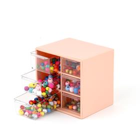 6 Çekmeceli Taş ve Boncuk Saklama Kutusu Pembe