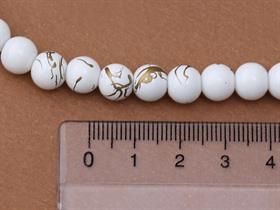 Altın Desenli Beyaz Dizi Cam Boncuk