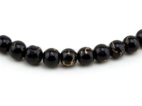 Altın Desenli Siyah Dizi Cam Boncuk