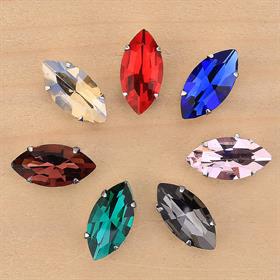 Arpa Şeklinde Gümüş Renk Kasalı Kristal Dikme Beyoğlu Taşı 9 x 18 mm