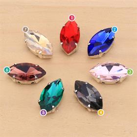 Arpa Şeklinde Gümüş Renk Kasalı Kristal Dikme Beyoğlu Taşı 9 x 18 mm