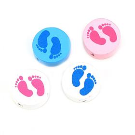 Ayak izi Baskılı Ahşap Emzik Zinciri Boncuğu