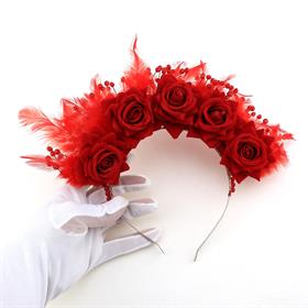 Boncuk ve Tüy Süslemeli Güllü Dikey Taç