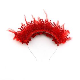 Boncuk ve Tüy Süslemeli Güllü Dikey Taç