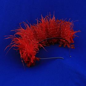 Boncuk ve Tüy Süslemeli Güllü Yatay Taç