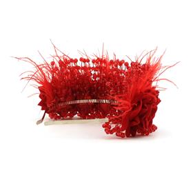 Boncuk ve Tüy Süslemeli Güllü Yatay Taç