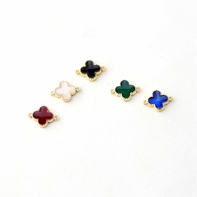 Çift Kulplu Mineli Yonca Bileklik Takı Ucu