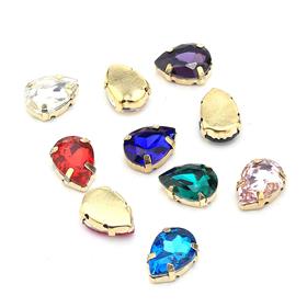 Damla Şeklinde Altın Renk Kasalı Kristal Dikme Beyoğlu Taşı 10 x 14 mm