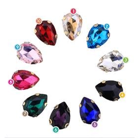 Damla Şeklinde Altın Renk Kasalı Kristal Dikme Beyoğlu Taşı 13 x 18 mm