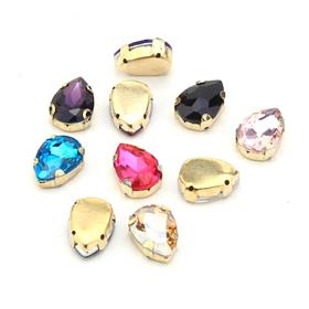 Damla Şeklinde Altın Renk Kasalı Kristal Dikme Beyoğlu Taşı 13 x 18 mm