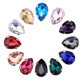 Damla Şeklinde Gümüş Renk Kasalı Kristal Dikme Beyoğlu Taşı 13 x 18 mm