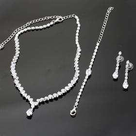 Damla Zirkon Taşlı Abiye Kolye, Bileklik ve Küpe Seti