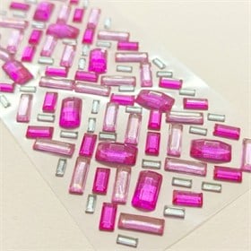 Dikdörtgen Rhinestone Yapışkanlı Taş Sticker Seti Pembe