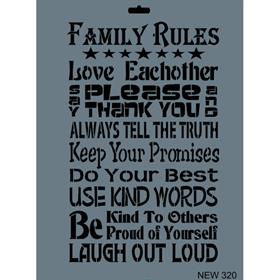 ''Family Rules'' Yazılı Stencil Şablon 25X35 cm - Rich New 320