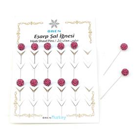 Fuşya Taşlı Toplu Eşarp Şal İğnesi 12 adet
