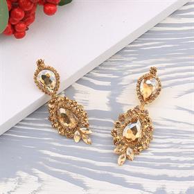 Gold Kristal Taşlı Abiye Küpe