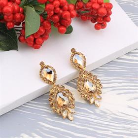 Gold Kristal Taşlı Abiye Küpe