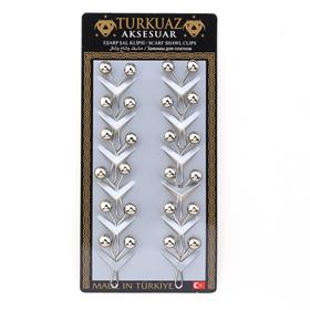 Gümüş İnci Taşlı Eşarp Şal Klipsi 12 adet