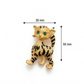 Altın Renkli Siyah Detaylı Kedi Broş