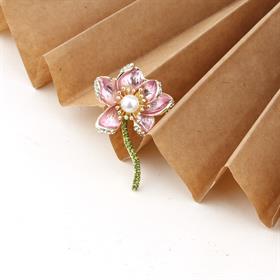 İncili Pembe Çiçek Broş